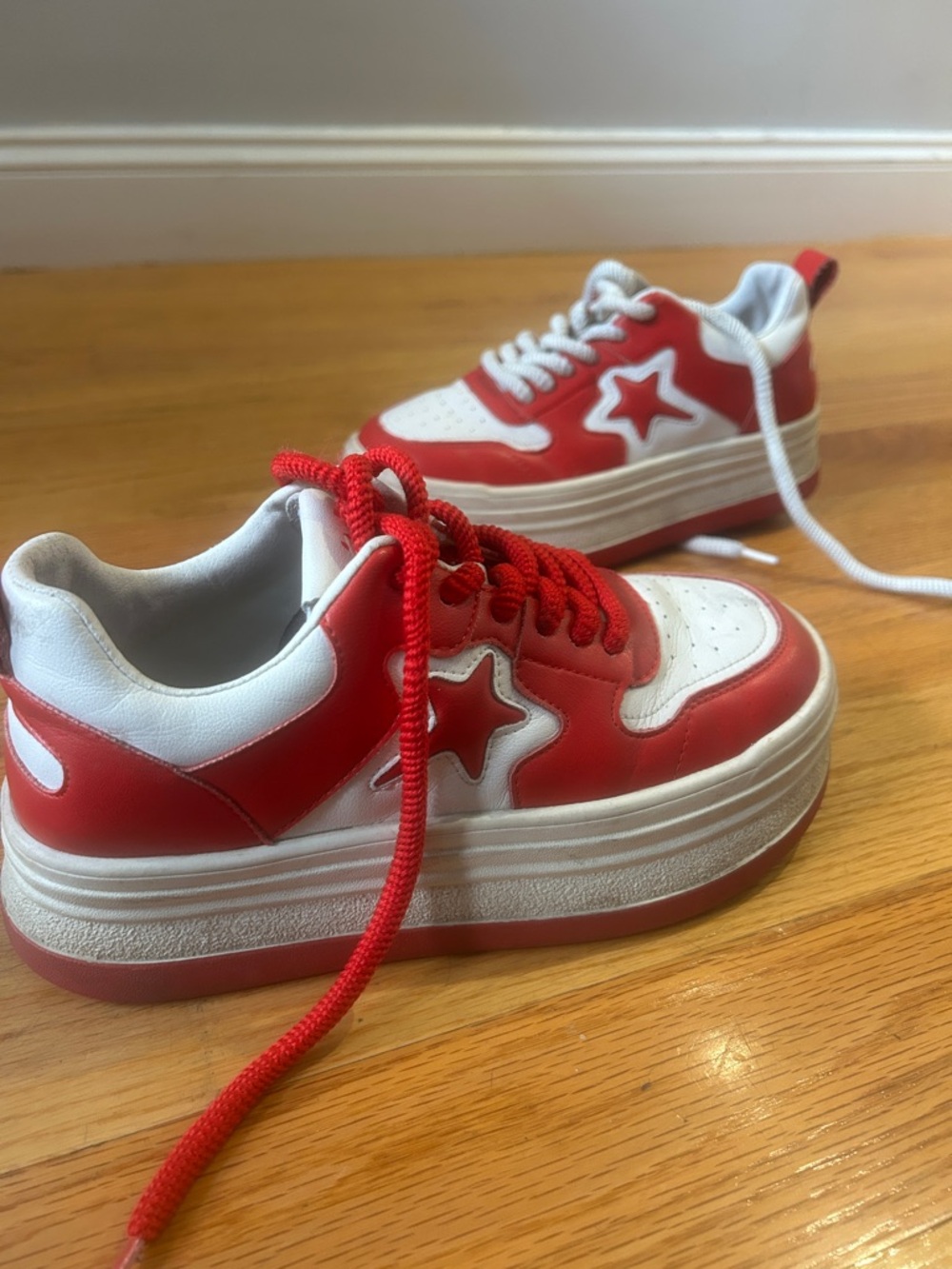 Red and White Star Accent Platform Sneakers